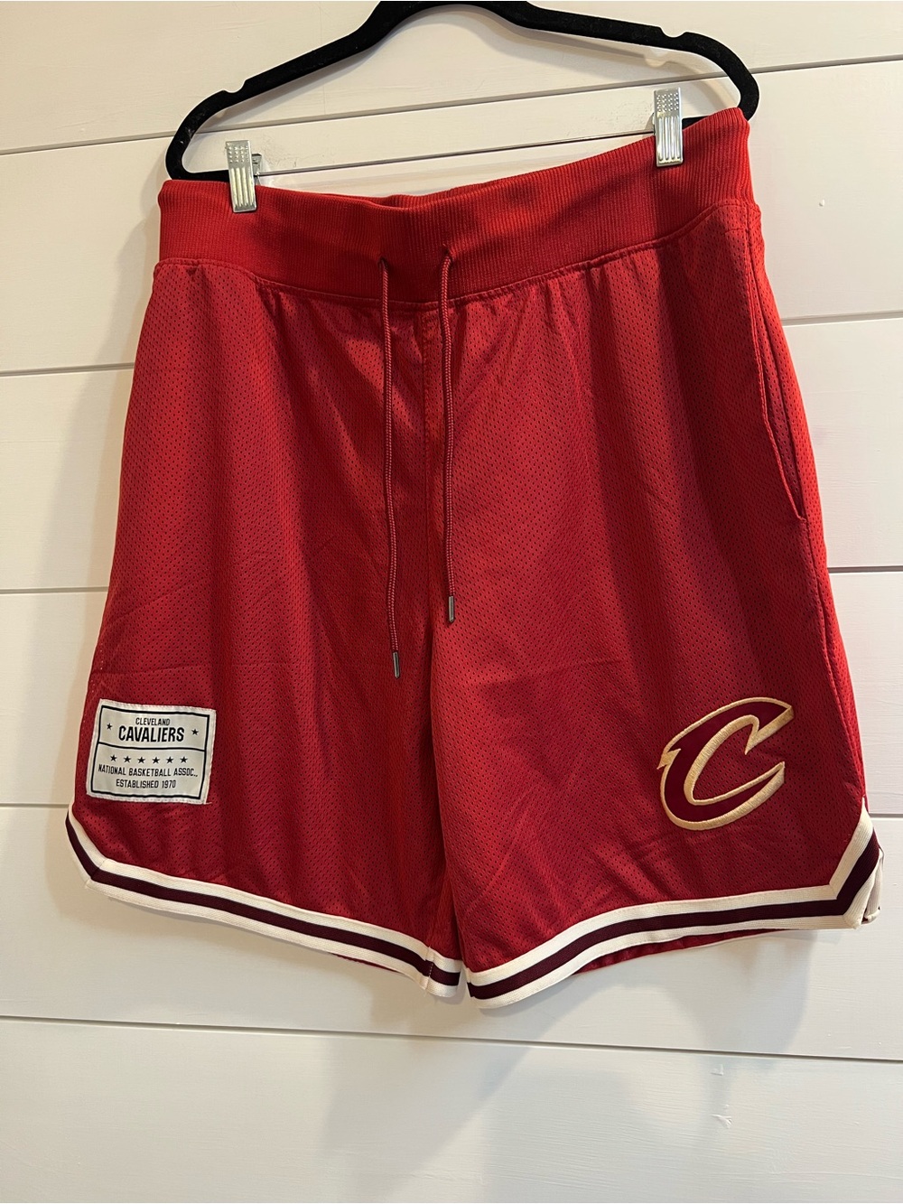 NBA Cleveland Cavaliers Red Mesh Basketball Shorts with Gold Logo
